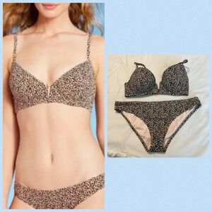 Shade & Shore Leopard Print 2 Piece Bikini Light Lift V Wire Ribbed 36C Large